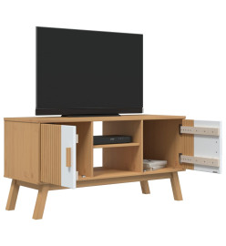 Meuble TV OLDEN blanc et marron 114x43x57 cm bois de pin massif