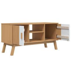 Meuble TV OLDEN blanc et marron 114x43x57 cm bois de pin massif