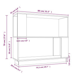 Bibliothèque/Séparateur de pièce Noir 80x25x70 cm Pin solide