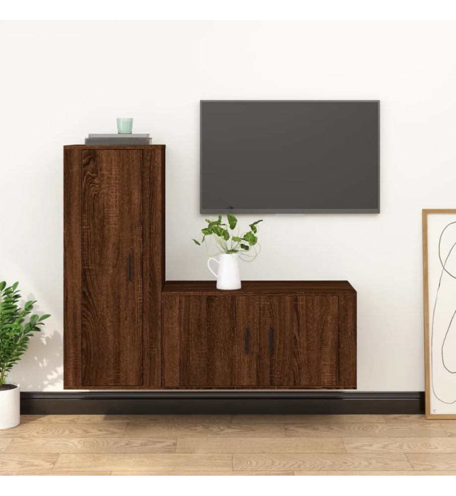 Ensemble de meubles TV 2 pcs Chêne marron Bois d'ingénierie