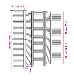 Cloison de séparation 5 panneaux noir bois de paulownia massif