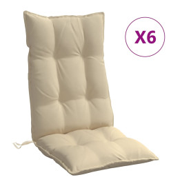 Coussins de chaise à dossier haut lot de 6 beige tissu oxford