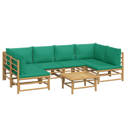 Salon de jardin 7 pcs avec coussins vert bambou