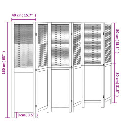 Cloison de séparation 6 panneaux marron foncé paulownia massif