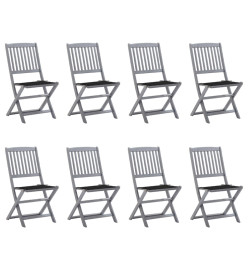 Chaises pliables d'extérieur 8 pcs avec coussins Bois d'acacia