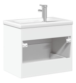 Armoire lavabo de salle de bain avec bassin intégré blanc