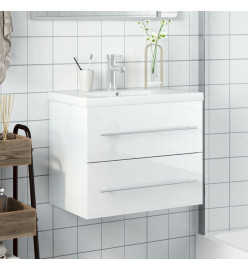 Armoire lavabo de salle de bain bassin intégré blanc brillant