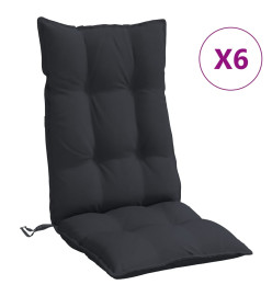 Coussins de chaise à dossier haut lot de 6 noir tissu oxford