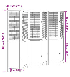 Cloison de séparation 6 panneaux marron foncé paulownia massif