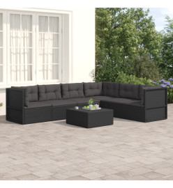 Salon de jardin 6 pcs avec coussins Noir Résine tressée