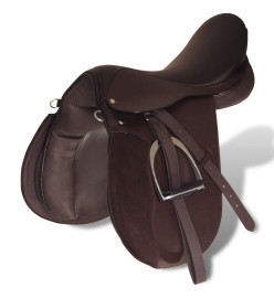 Set de selle équitation 16" en cuir véritable 14 cm 5 en 1 brun