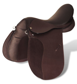 Set de selle équitation 16" en cuir véritable 14 cm 5 en 1 brun