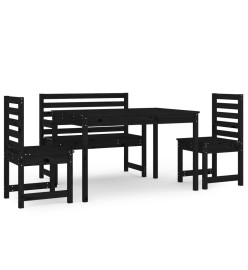 Ensemble à dîner de jardin 4 pcs noir bois massif de pin