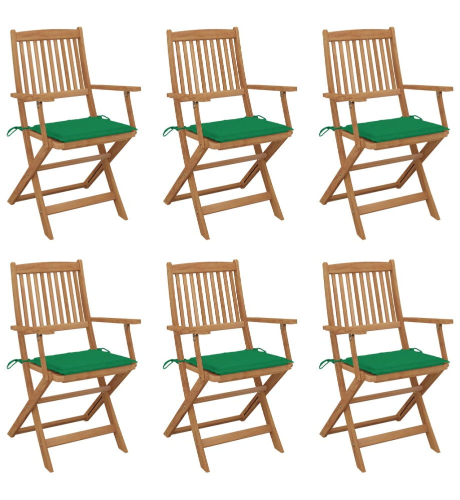 Chaises pliables de jardin 6 pcs avec coussins Bois d'acacia