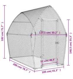 Cage pour poules argenté 200x105x182 cm acier galvanisé