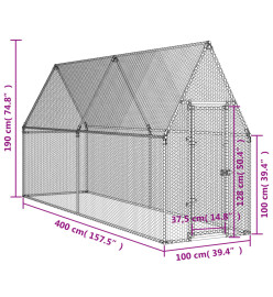 Cage pour poules argenté 400x100x190 cm acier galvanisé