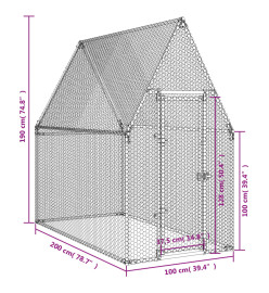 Cage pour poules argenté 200x100x190 cm acier galvanisé