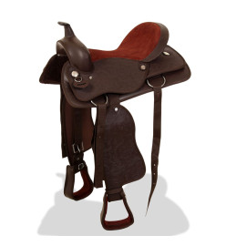 Selle, bridon et col de poitrine Cuir véritable 16 po Marron