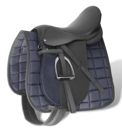 Set de selle équitation 17,5" en cuir véritable 18 cm 5 en 1 noir