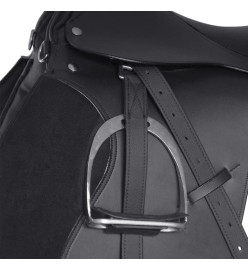 Set de selle équitation 17,5" en cuir véritable 18 cm 5 en 1 noir