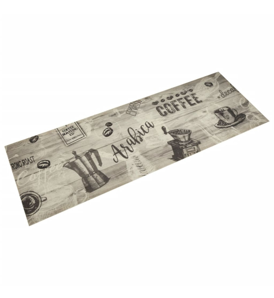 Tapis de cuisine lavable imprimé café gris 60x180 cm velours