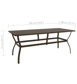 Table de jardin Marron 190x80x72 cm Acier