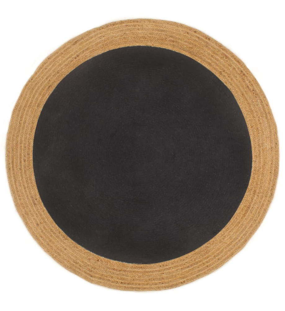 Tapis tressé Noir et naturel 120 cm Jute et coton Rond