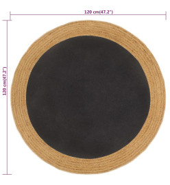 Tapis tressé Noir et naturel 120 cm Jute et coton Rond