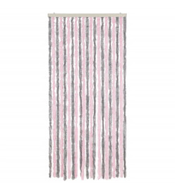 Rideau anti-mouches gris argenté et rose 56x200 cm chenille