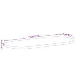 Dessus de table 110x40x3,8cm ovale bois massif de manguier brut