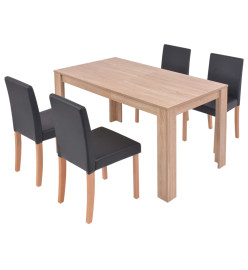 Table et chaises 5 pcs Cuir synthétique Chêne Noir