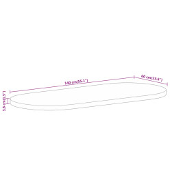 Dessus de table 140x60x3,8cm ovale bois massif de manguier brut