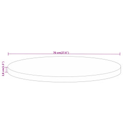 Dessus de table Ø 70x3,8 cm rond bois massif de manguier brut