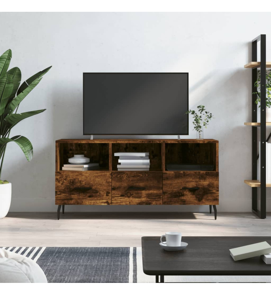 Meuble TV chêne fumé 102x36x50 cm bois d'ingénierie