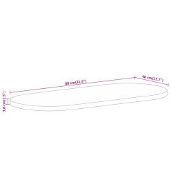 Dessus de table 80x40x3,8 cm ovale bois massif de manguier brut