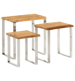 Tables gigognes 3 pcs avec bord vivant bois massif d'acacia