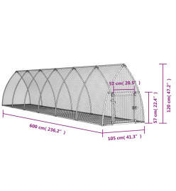 Cage à lapin argenté 600x105x120 cm acier galvanisé