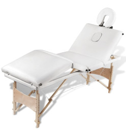 Table de massage pliable Blanc crème 4 zones avec cadre en bois