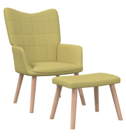 Chaise de relaxation avec tabouret Vert Tissu