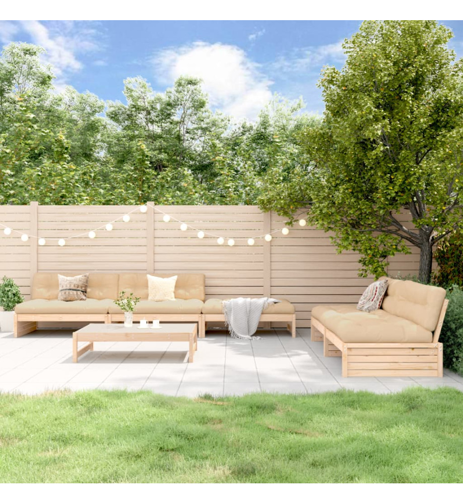 Salon de jardin 6 pcs avec coussins bois massif