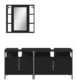 Ensemble d'armoires salle de bain 3 pcs noir bois d'ingénierie