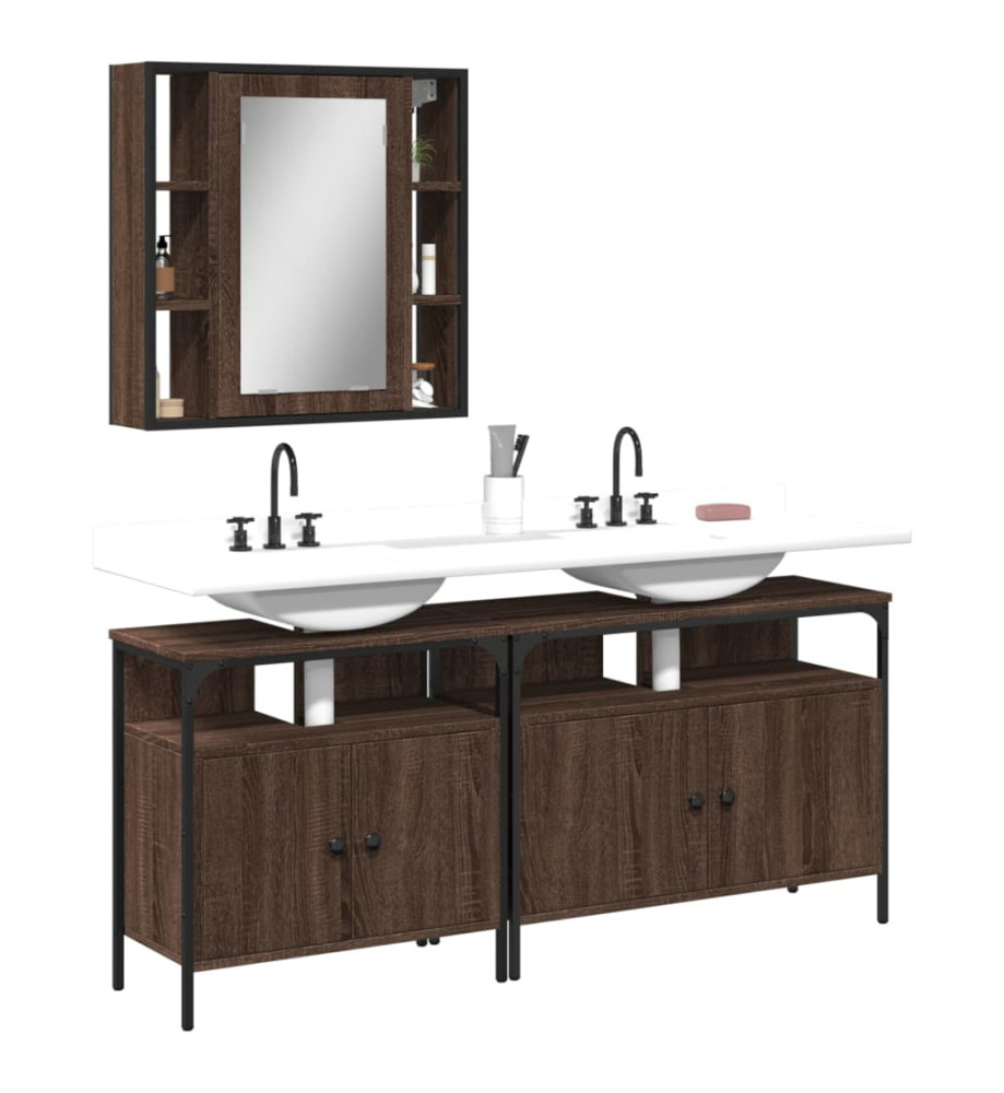 Ensemble d'armoires de salle de bain 3 pcs chêne marron