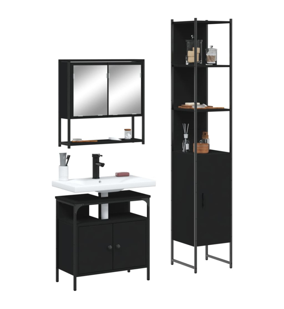 Ensemble de meubles salle de bain 3 pcs noir bois d'ingénierie