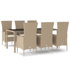 Ensemble à dîner de jardin avec coussins 7 pcs beige poly rotin