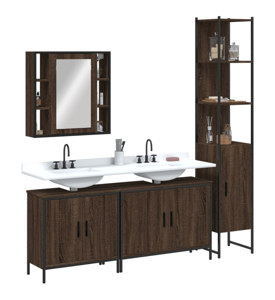 Ensemble d'armoires de salle de bain 4 pcs chêne marron