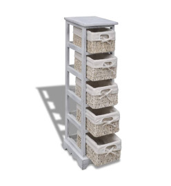 Étagère de rangement en bois 5 paniers en tissage Blanc