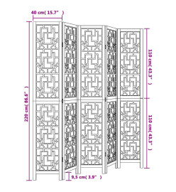 Cloison de séparation 5 panneaux marron bois paulownia massif