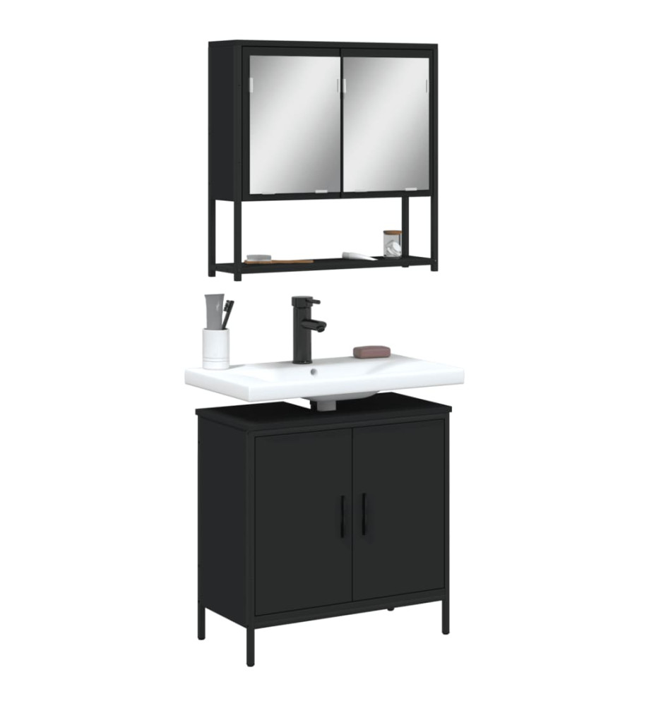 Ensemble de meubles salle de bain 2 pcs noir bois d'ingénierie