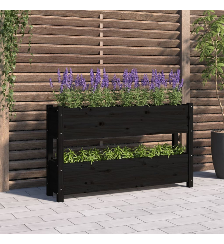 Jardinière Noir 112x25x66 cm Bois massif de pin