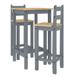 Ensemble de bar 3 pcs Gris Bois de pin massif